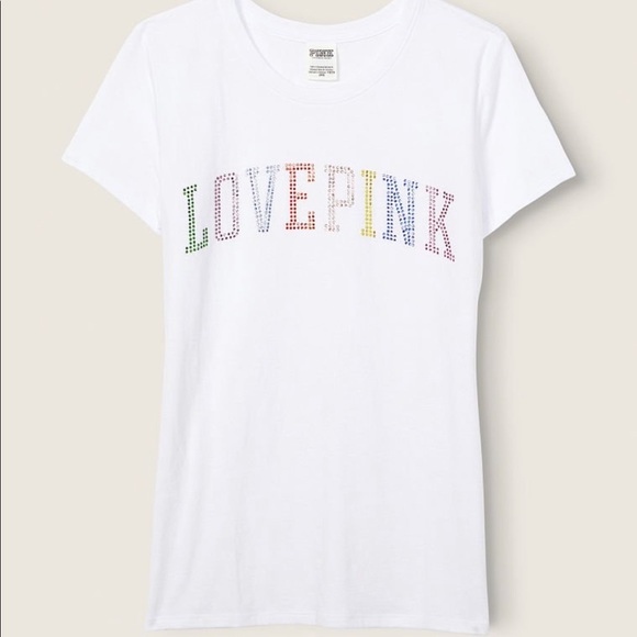 XXL NEW VICTORIA’S SECRET PINK RAINBOW STUDDED PERFECT TEE - Picture 2 of 5